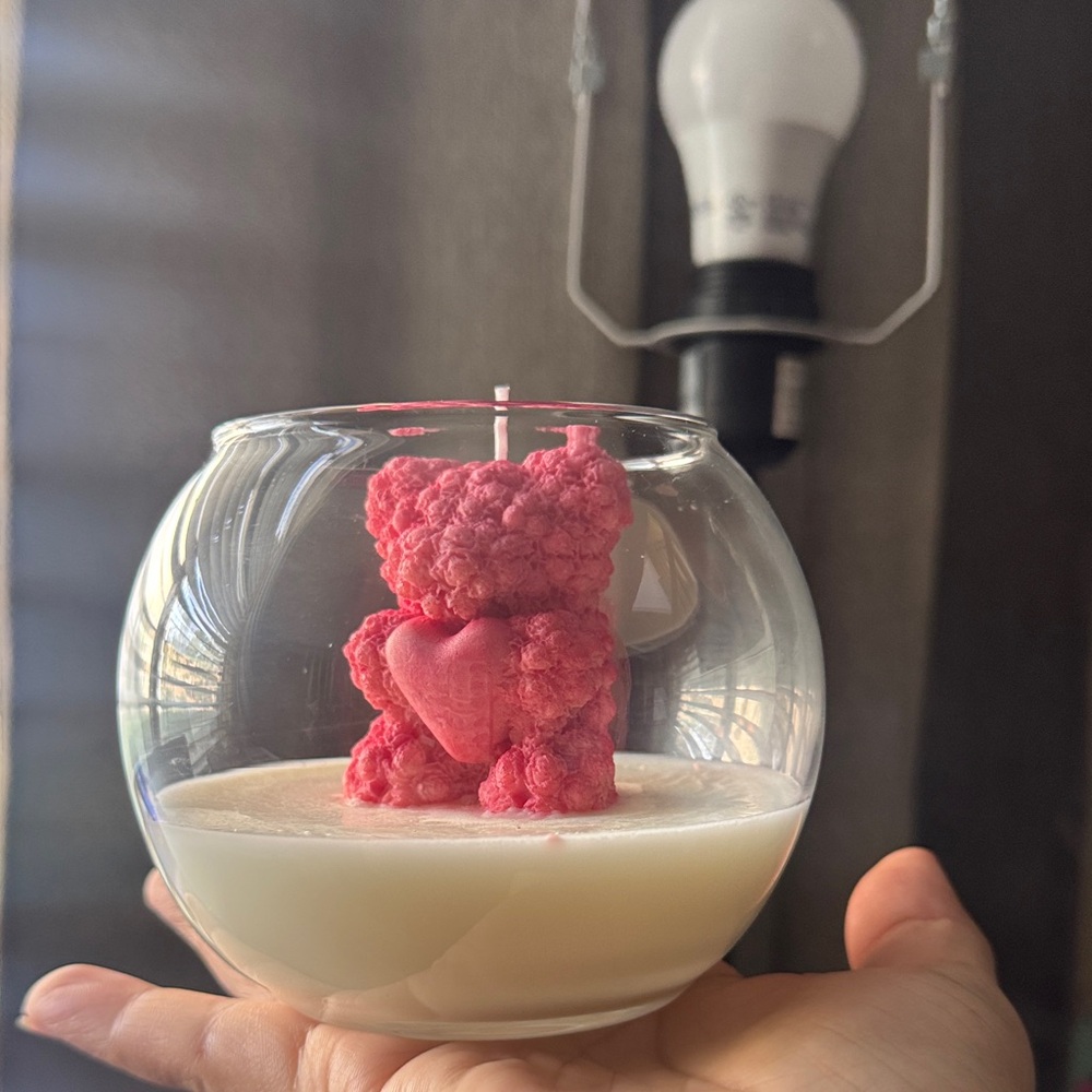 Red Bear Candle in Glass Holder